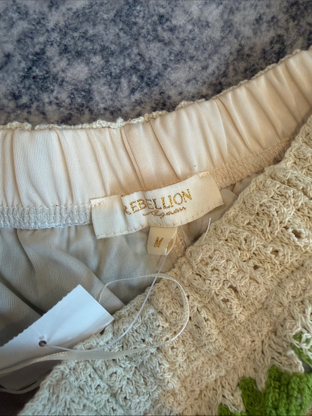 Rebellion Green and Cream Crochet Crop Top & Shorts Set - Picture 3 of 4